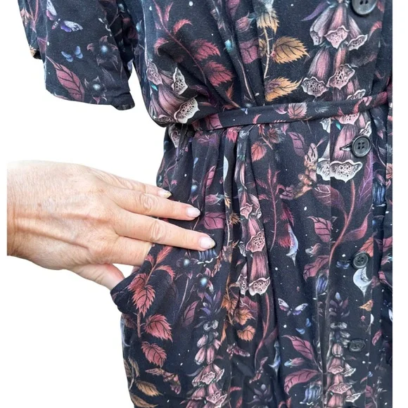 Floral Black Button Down Dress - Picture 3 of 10